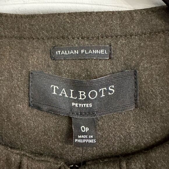 NTW Talbots Jacket Italian Flannel Wool Full Zip Dark Green Size 0P Lined - Picture 4 of 11
